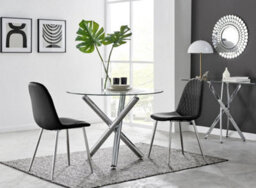 Furniturebox Uk Selina Round Dining Table And 2 Black Corona Silver Leg Chairs