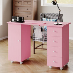 Living And Home Pink Mobile 4 Drawers Manicure Table With Built-In Dust Collector And Lockable Casters, 110Cm W X 45Cm D X 75Cm H - thumbnail 1