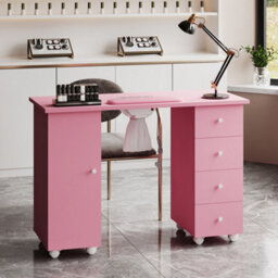 Living And Home Pink Mobile 4 Drawers Manicure Table With Built-In Dust Collector And Lockable Casters, 110Cm W X 45Cm D X 75Cm H - thumbnail 2