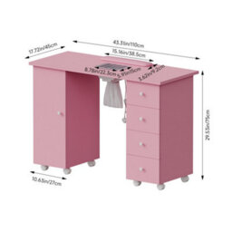 Living And Home Pink Mobile 4 Drawers Manicure Table With Built-In Dust Collector And Lockable Casters, 110Cm W X 45Cm D X 75Cm H - thumbnail 7