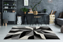 Smart Living Modern Thick Soft Carved Area Rug, Living Room Carpet, Kitchen Floor, Bedroom Soft Rugs 60Cm X 110Cm - Grey Black - thumbnail 1
