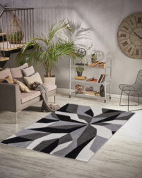 Smart Living Modern Thick Soft Carved Area Rug, Living Room Carpet, Kitchen Floor, Bedroom Soft Rugs 60Cm X 110Cm - Grey Black - thumbnail 2