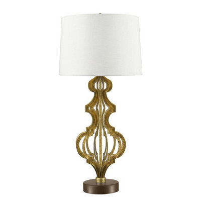 Elegant Cream Shade Table Lamp With Distressed Gold Base And Led Bulb