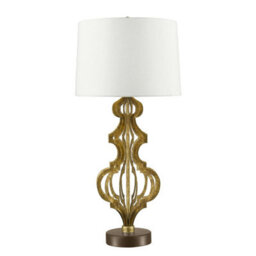 Elegant Cream Shade Table Lamp With Distressed Gold Base And Led Bulb