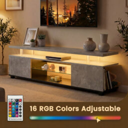 Matteo Modern Tv Stand For 60 Inch Tvs With Led Lighting & Storage - Grey/black - thumbnail 3