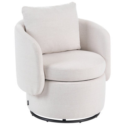 Beliani Swivel Armchair Horsens With Storage Fabric Off-White - image 1