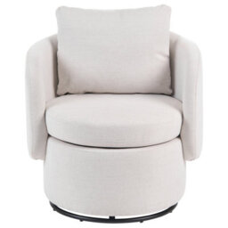 Beliani Swivel Armchair Horsens With Storage Fabric Off-White - thumbnail 4