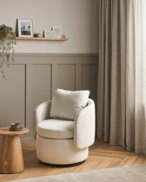Beliani Swivel Armchair Horsens With Storage Fabric Off-White - thumbnail 2