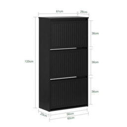 Sobuy Fsr165-H-Sch, 3 Flip-Drawers Shoe Cabinet Shoe Rack Shoe Storage Cupboard, Black,w61Xd26Xh119.5 - thumbnail 3