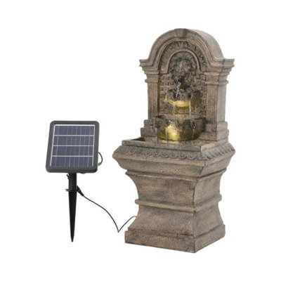 Large Lion Stone Pillar Solar Powered Water Feature Outdoor Garden Fountain 62Cm - image 1