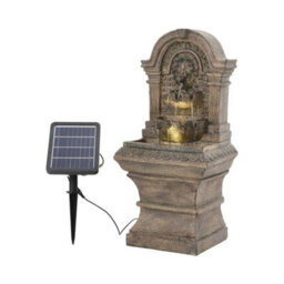 Large Lion Stone Pillar Solar Powered Water Feature Outdoor Garden Fountain 62Cm - thumbnail 1