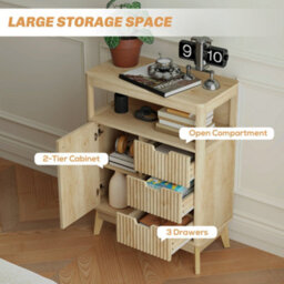 Wyld Haus Cova Vira Compact Sideboard Natural Wood Finish - 3 Drawers, Adjustable Shelving, Fluted Panels - thumbnail 5