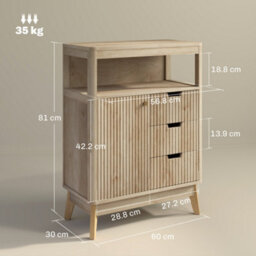 Wyld Haus Cova Vira Compact Sideboard Natural Wood Finish - 3 Drawers, Adjustable Shelving, Fluted Panels - thumbnail 3
