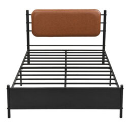 Abrihome Metal Bed, 4Ft6 Double Bed 135X190Cm, With A Pu-Upholstered Headboard, Youth Bed, For Adults & Teenagers, Black - thumbnail 9