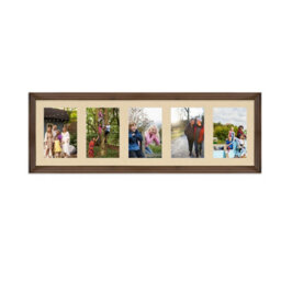 AK Frames 26X8 Walnut Classic Multi Photo Frame With Ivory Mount - Holds 5 Apertures (5X) 6X4 Photos