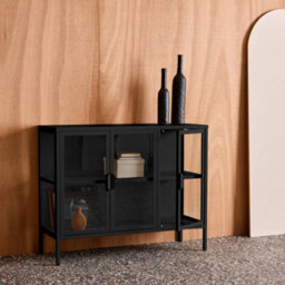 sweeek - Industrial metal and tempered glass sideboard with 3 doors black 100x35x80 cm - Arkansas - thumbnail 4