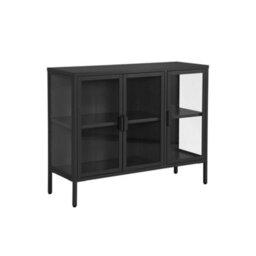 sweeek - Industrial metal and tempered glass sideboard with 3 doors black 100x35x80 cm - Arkansas