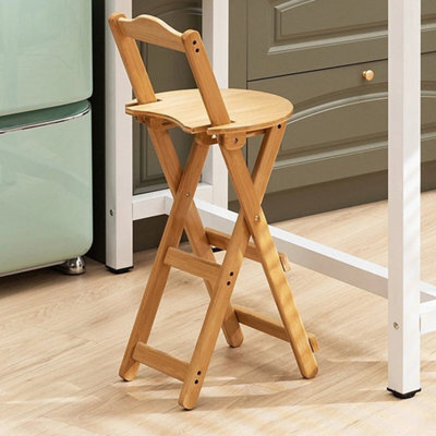 Bar Stool Foldable Bamboo Kitchen Stool W/ Back Support Bar Chair - image 1