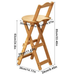 Bar Stool Foldable Bamboo Kitchen Stool W/ Back Support Bar Chair - thumbnail 2