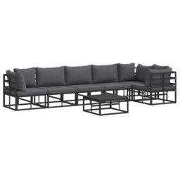 Berkfield Modern Garden Sofa Set With Cushion 7 Pcs Black Aluminium