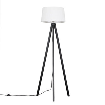Valuelights Barbro Black Tripod Floor Lamp With White Linen Tapered Shade - image 1