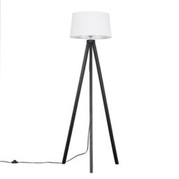 Valuelights Barbro Black Tripod Floor Lamp With White Linen Tapered Shade - thumbnail 1