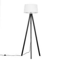 Valuelights Barbro Black Tripod Floor Lamp With White Linen Tapered Shade - thumbnail 2