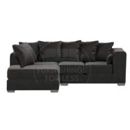 Furnishings For Less UK Ella Boxed Arm Plush Velvet 3 To 4 Seater L Shaped Corner Sofa  Black Left Hand Facing