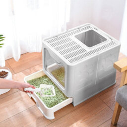 Darphe Grey Front-Entry Top-Opening Foldable Cat Litter Box, 40Cm W X 50Cm D X 39Cm H - thumbnail 3
