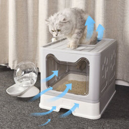 Darphe Grey Front-Entry Top-Opening Foldable Cat Litter Box, 40Cm W X 50Cm D X 39Cm H - thumbnail 2