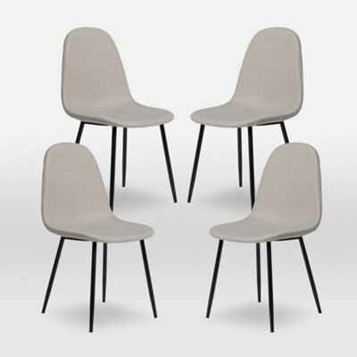 Asteria Dining Chairs Set Of 4 Upholstered Linen Fabric Beige Black Leg - image 1
