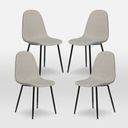 Asteria Dining Chairs Set Of 4 Upholstered Linen Fabric Beige Black Leg