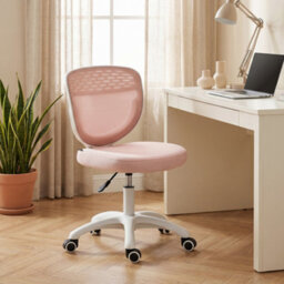 Homcom Armless Office Chair With Mesh Back, Pink