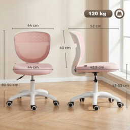 Homcom Armless Office Chair With Mesh Back, Pink - thumbnail 3
