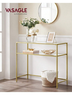 LEDREM Console Table, Side Table, Tempered Glass Tabletop, Modern Sofa Table, 2 Shelves, For Living Room, Hallway - image 1