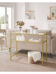 LEDREM Console Table, Side Table, Tempered Glass Tabletop, Modern Sofa Table, 2 Shelves, For Living Room, Hallway - thumbnail 3