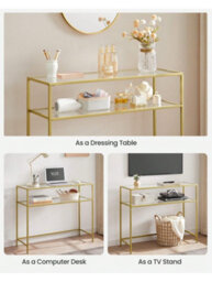LEDREM Console Table, Side Table, Tempered Glass Tabletop, Modern Sofa Table, 2 Shelves, For Living Room, Hallway - thumbnail 7
