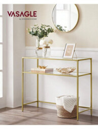 LEDREM Console Table, Side Table, Tempered Glass Tabletop, Modern Sofa Table, 2 Shelves, For Living Room, Hallway - thumbnail 1