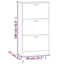 Vidaxl Shoe Cabinet High Gloss White 59X17X108 Cm Engineered Wood - thumbnail 3