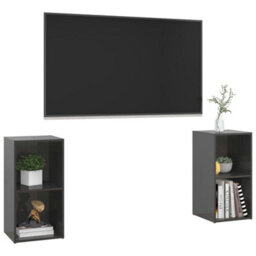 Berkfield Tv Cabinets 2 Pcs High Gloss Grey 72X35X36.5 Cm Engineered Wood - thumbnail 3