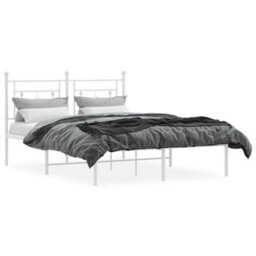 Berkfield Metal Bed Frame Without Mattress With Headboard White 140X190Cm - thumbnail 3