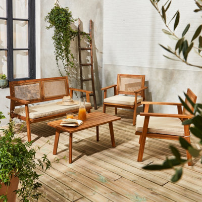 Sweeek - Acacia Wood And Cane Garden Set 4 Seats Bohémia Natural 117X64X74 Cm - image 1