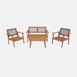Sweeek - Acacia Wood And Cane Garden Set 4 Seats Bohémia Natural 117X64X74 Cm - thumbnail 6