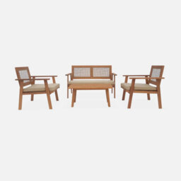 Sweeek - Acacia Wood And Cane Garden Set 4 Seats Bohémia Natural 117X64X74 Cm - thumbnail 2