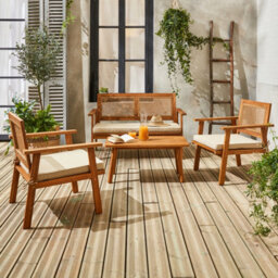 Sweeek - Acacia Wood And Cane Garden Set 4 Seats Bohémia Natural 117X64X74 Cm - thumbnail 9