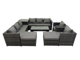 Fimous Garden Rattan Outdoor Furniture Set 10 Seater Patio Corner Sofa Oblong Coffee Table With Chair 2 Big Stool Side Table - thumbnail 2