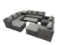 Fimous Garden Rattan Outdoor Furniture Set 10 Seater Patio Corner Sofa Oblong Coffee Table With Chair 2 Big Stool Side Table - thumbnail 1
