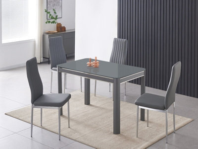 Furnizone UK Milano 4-Seater Grey Glass Dining Table And 4 Monza Grey Faux Leather Chairs - image 1