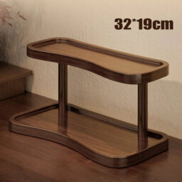2 Tier Bamboo Desktop Organizer Stand Bookcase Table Rack Kitchen Storage Shelf - thumbnail 1