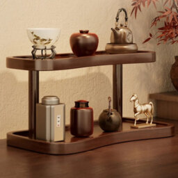 2 Tier Bamboo Desktop Organizer Stand Bookcase Table Rack Kitchen Storage Shelf - thumbnail 3
